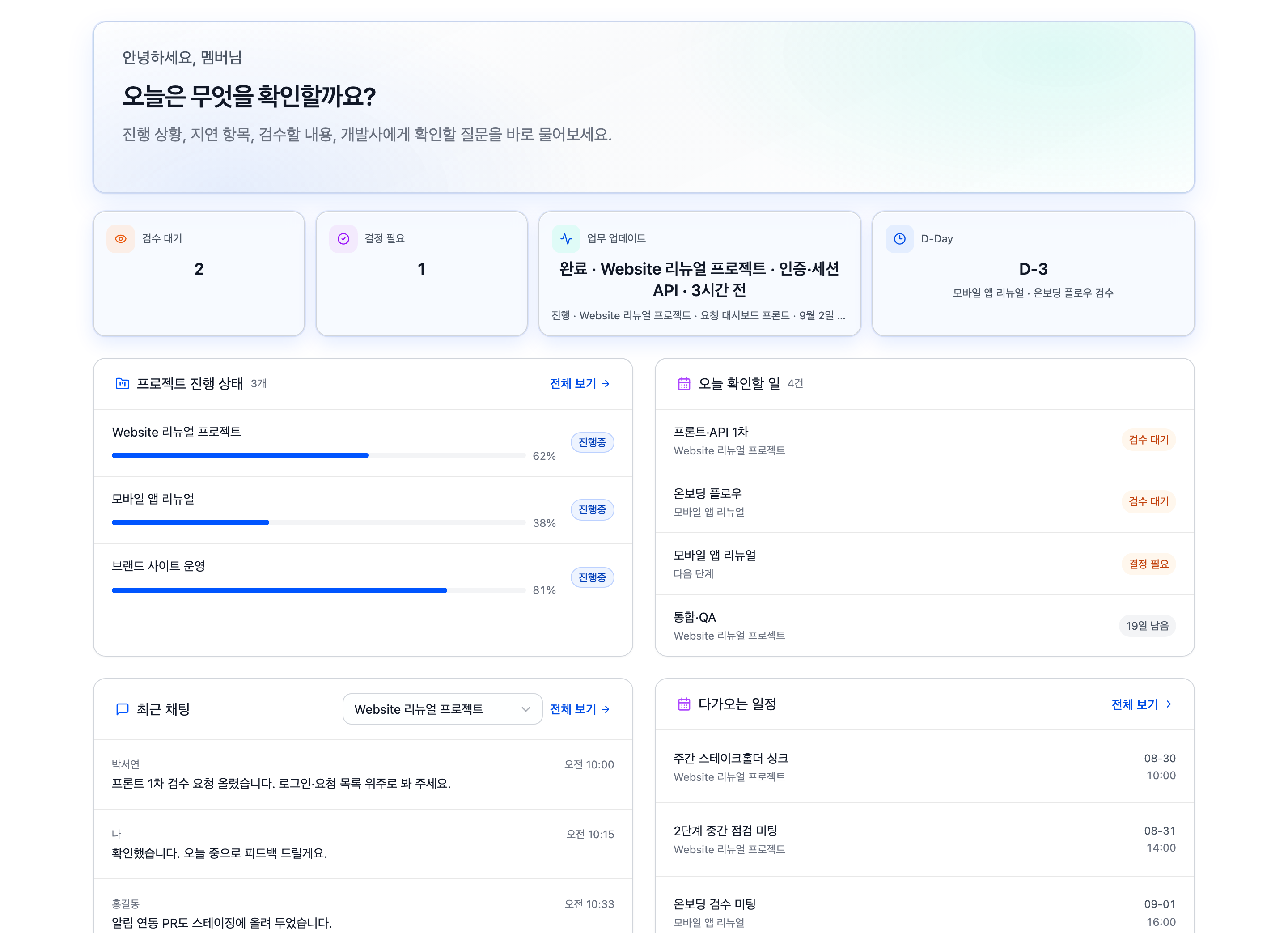 Roni가 진행 상황을 정리해 보고하는 화면
